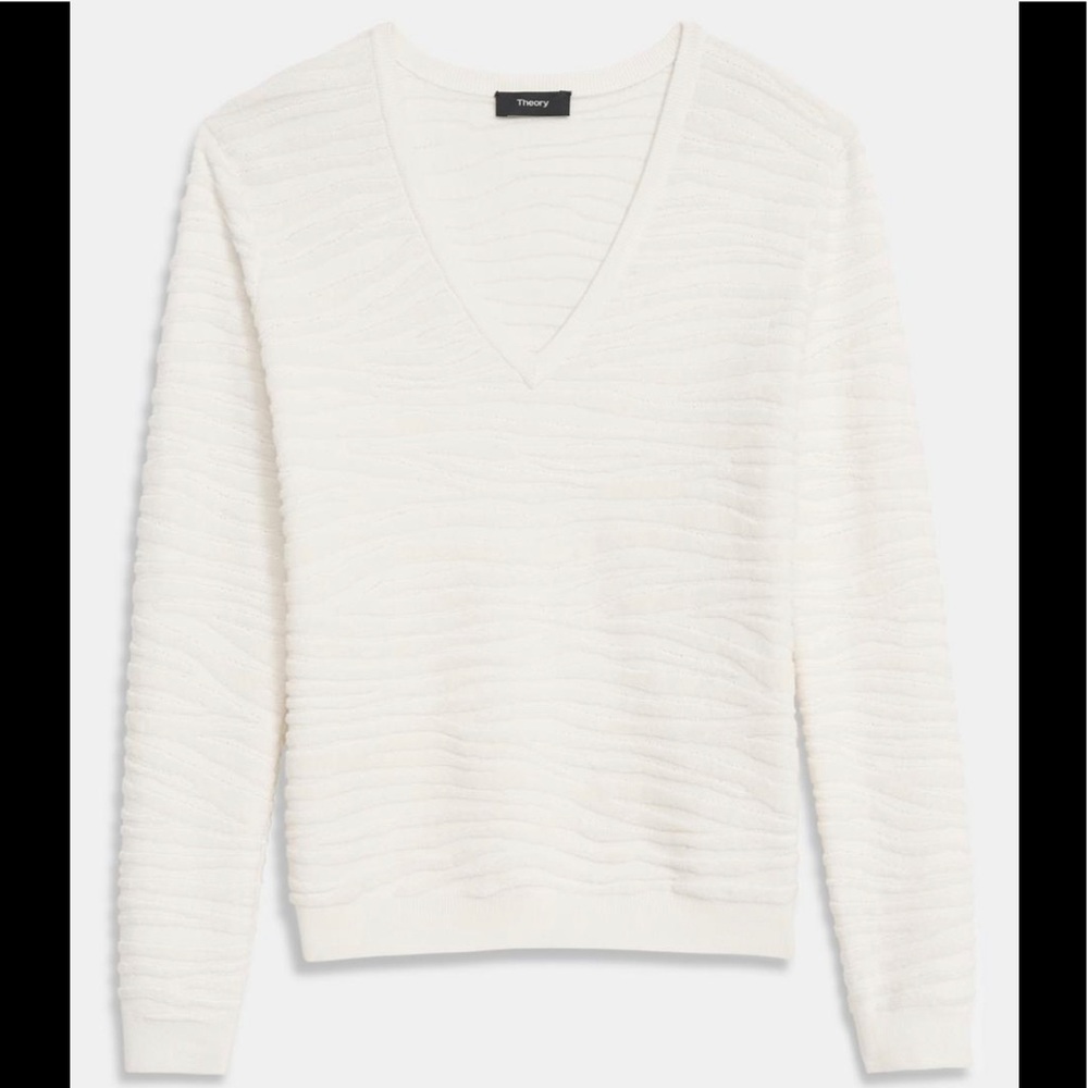 Theory V-Neck Ivory Sweater In Plush Zebra SZ SM